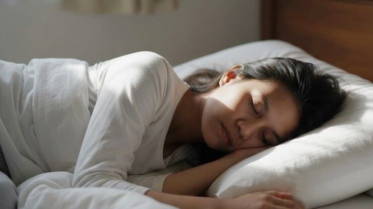 Person sleeping peacefully in comfortable bed demonstrating quality sleep and rest